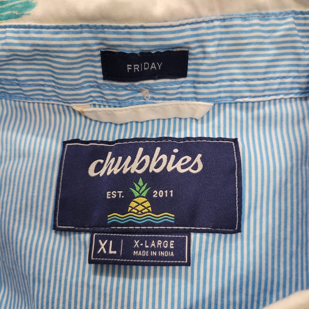 Chubbies Mens XL Friday Shirt Short Sleeve Button Tropical Bird Toucan White - Picture 9 of 10